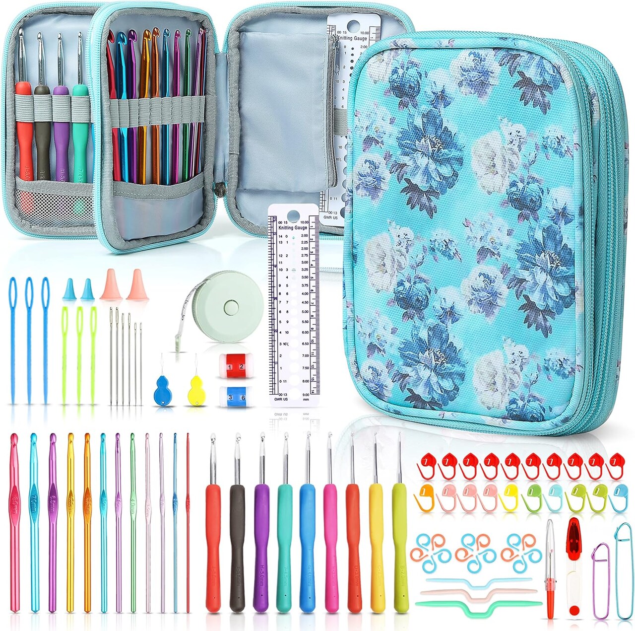 Crochet Hooks Kit with Case, 86-Piece, Ergonomic Crochet Needles Weave Yarn Kits DIY Hand Knitting Art Tools